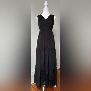 REBELLION AGAIN Black Tiered Lace Sleeveless Boho Festival Maxi Dress Size XS